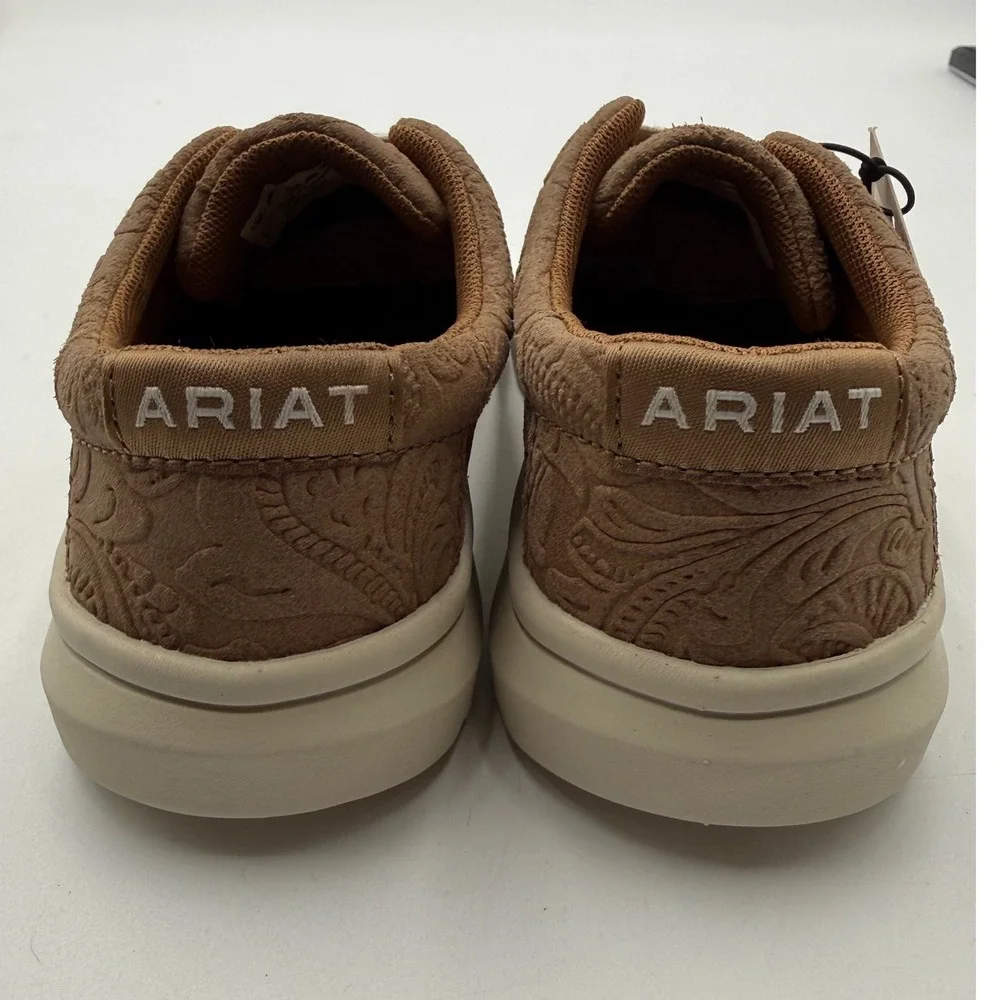 Ariat Hilo Kids Youth 12 Tan Floral Emboss Leather Slip On Shoes NWT